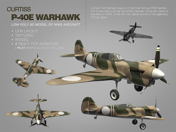 Curtiss P-40E Warhawk 3ds model of WW2 aircraft Curtiss P-40E Warhawk 3ds model of WW2 aircraft