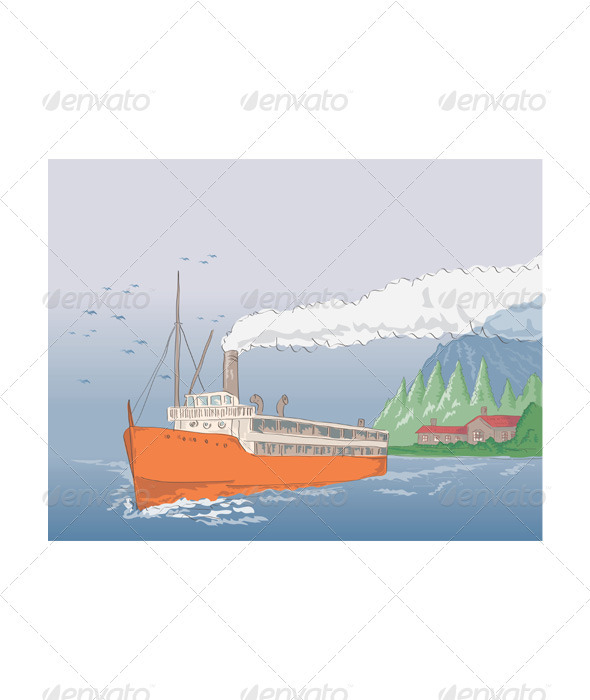 Steamship Steamboat Vintage Steamship Steamboat Vintage