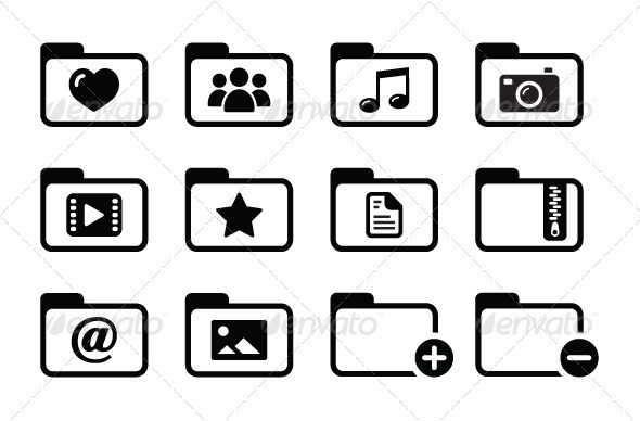 Folder documents music film icons set Folder documents music film icons set