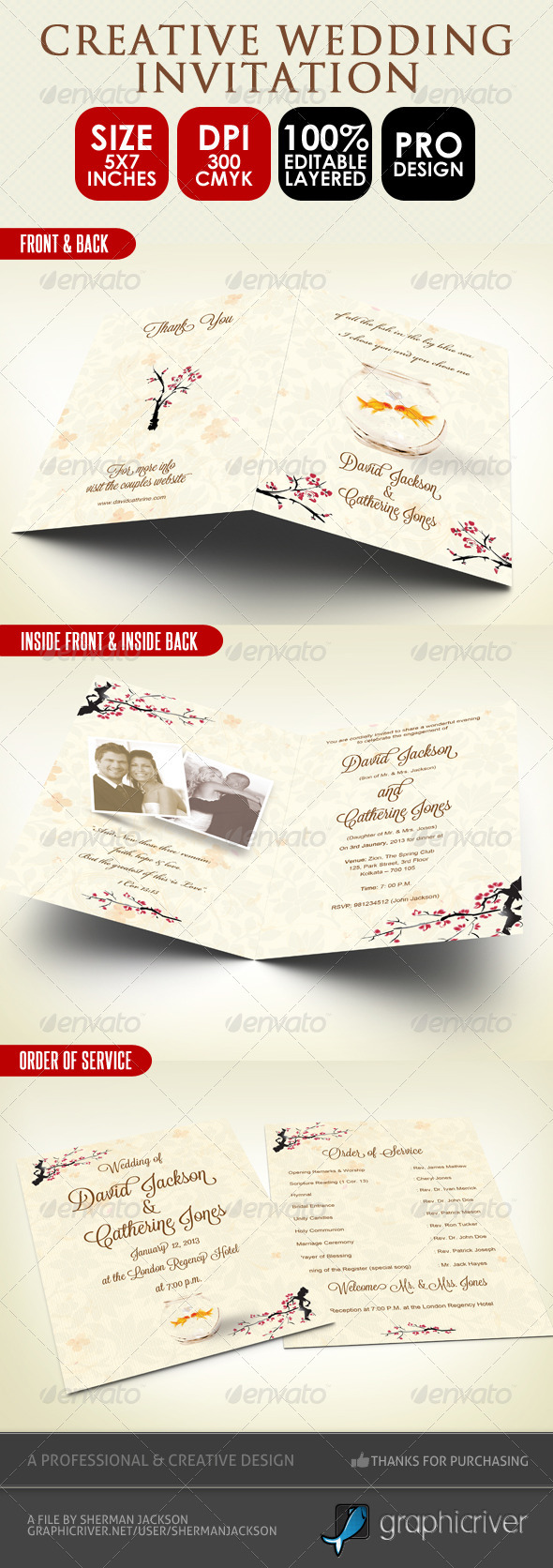 Creative Wedding Card & Order of Service PSD