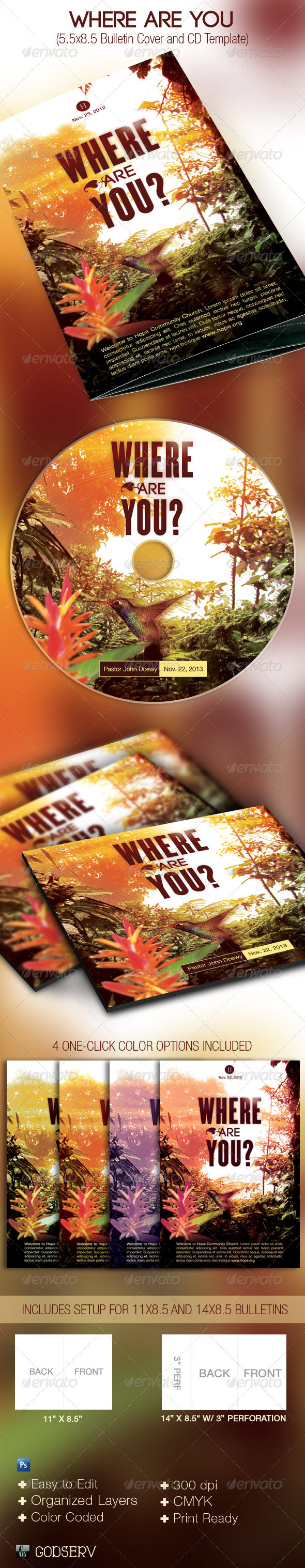 Where Are You Church Bulletin and CD Template - Miscellaneous Print Templates