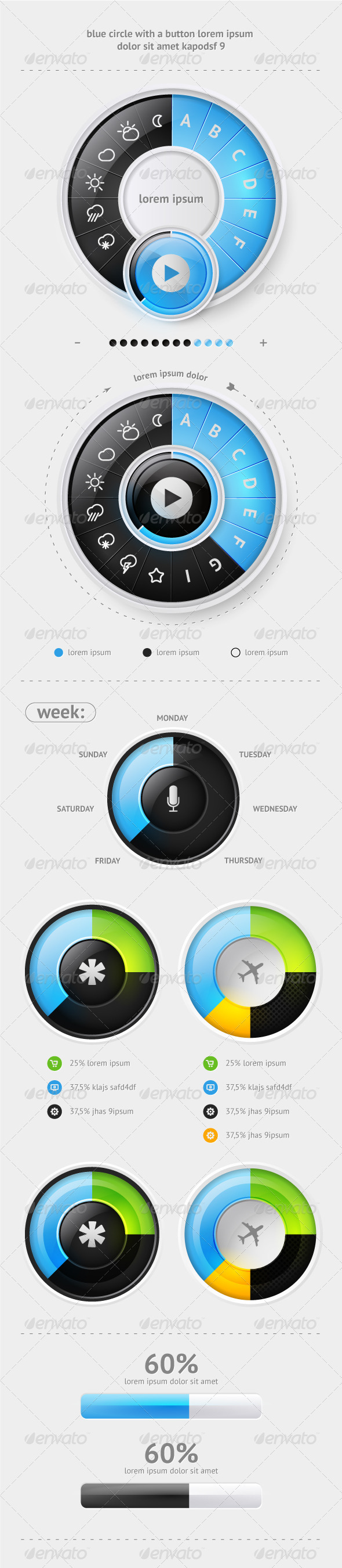 Elements of Infographics with buttons and menus