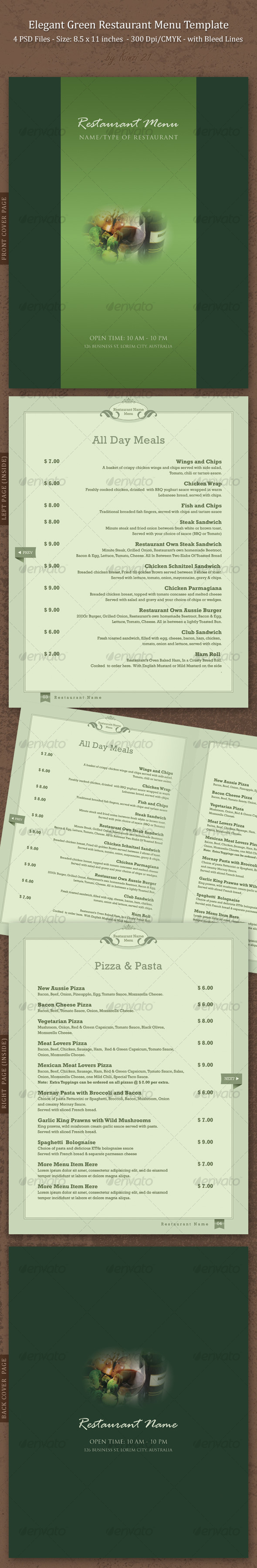 Elegant Green Restaurant Menu Template - Food Menus Print Templates