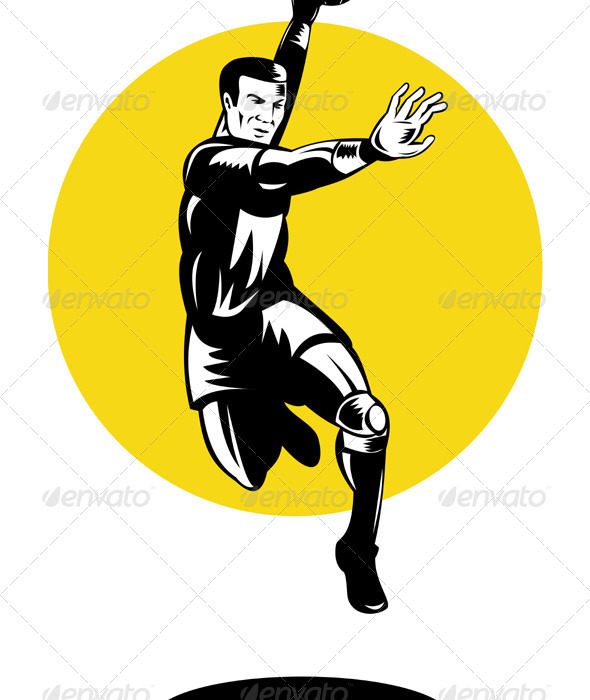 Handball Player Jumping Retro Handball Player Jumping Retro