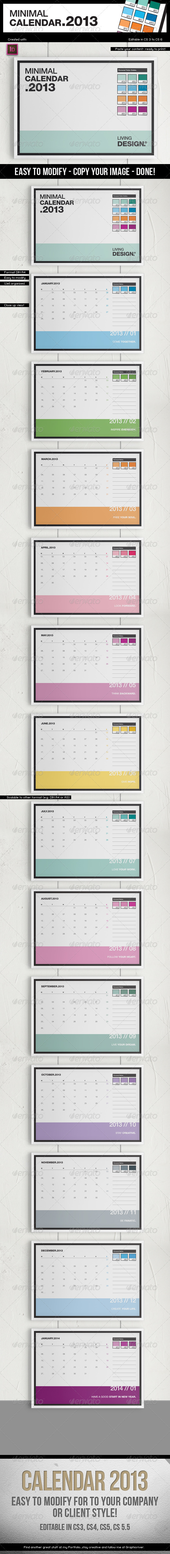 Calendar 2013 A4 Template Pantone Style Calendar 2013 A4 Template Pantone Style