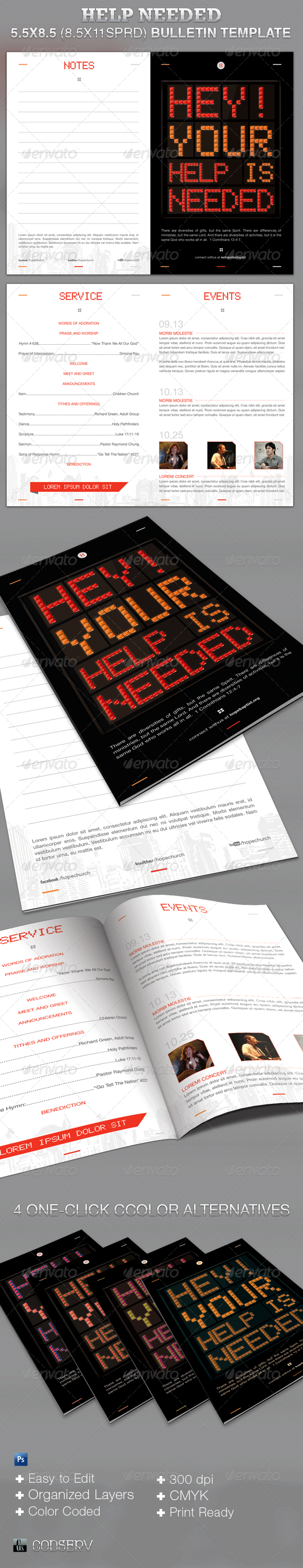 Help Needed Church Bulletin Template - Informational Brochures