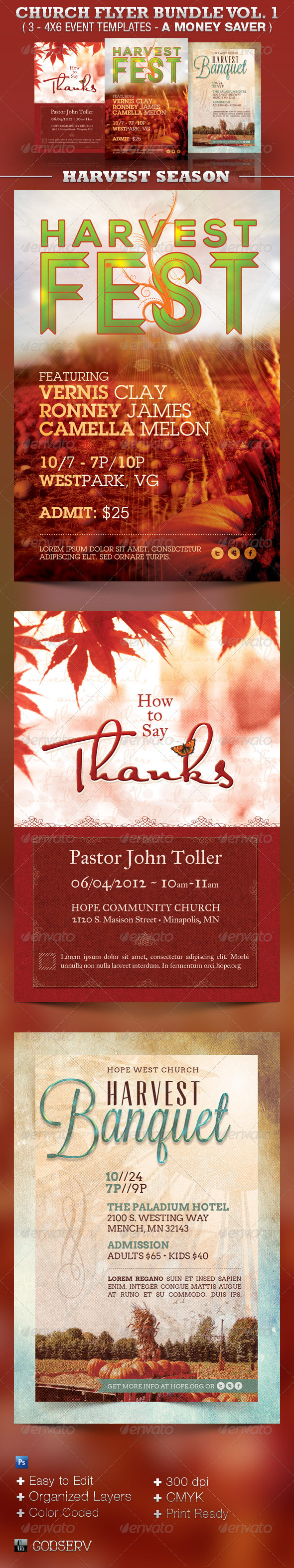 Church Flyer Template Bundle Vol 1 - Harvest - Church Flyers