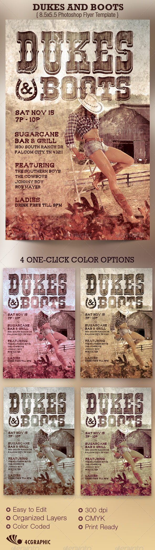Dukes and Boots Country Flyer Template Dukes and Boots Country Flyer Template