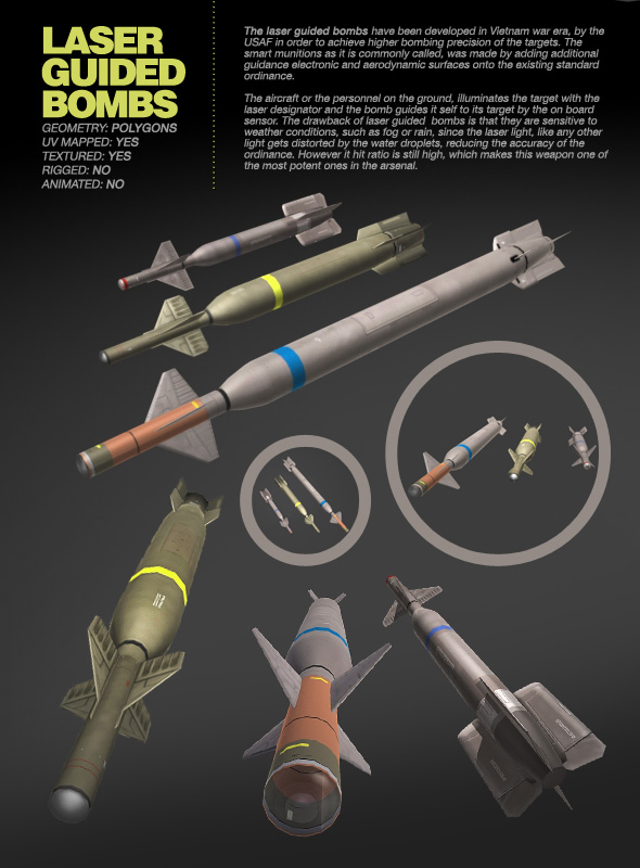 3 Laser Guided Bombs pack 3ds max model 3 Laser Guided Bombs pack 3ds max model