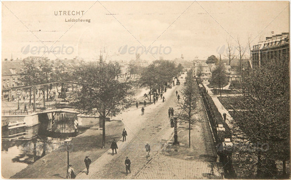 Historical postcard of Utrecht in the Netherlands - Stock Photo - Images