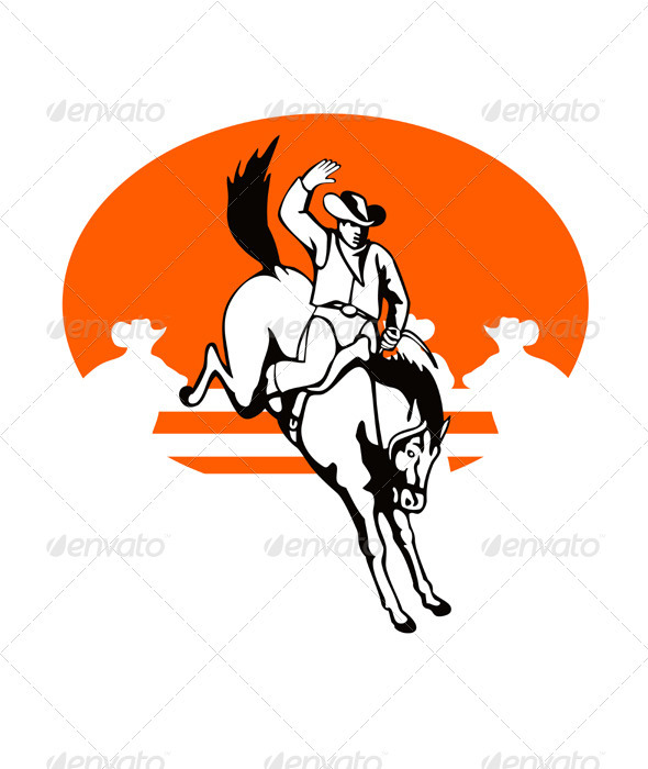 Rodeo Cowboy Riding Bucking Bronco Horse Rodeo Cowboy Riding Bucking Bronco Horse