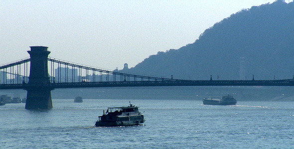 Ship On The Danube River Chain Bridge Budapest Ship On The Danube River Chain Bridge Budapest