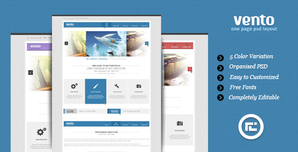 Vento - Single Page Portfolio PSD Layout