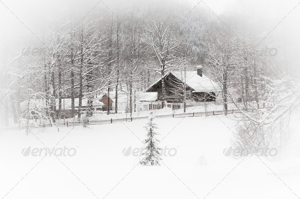 White Landscape: Snowy House in the Woods