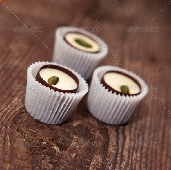 Chocolate sweets with pistachio