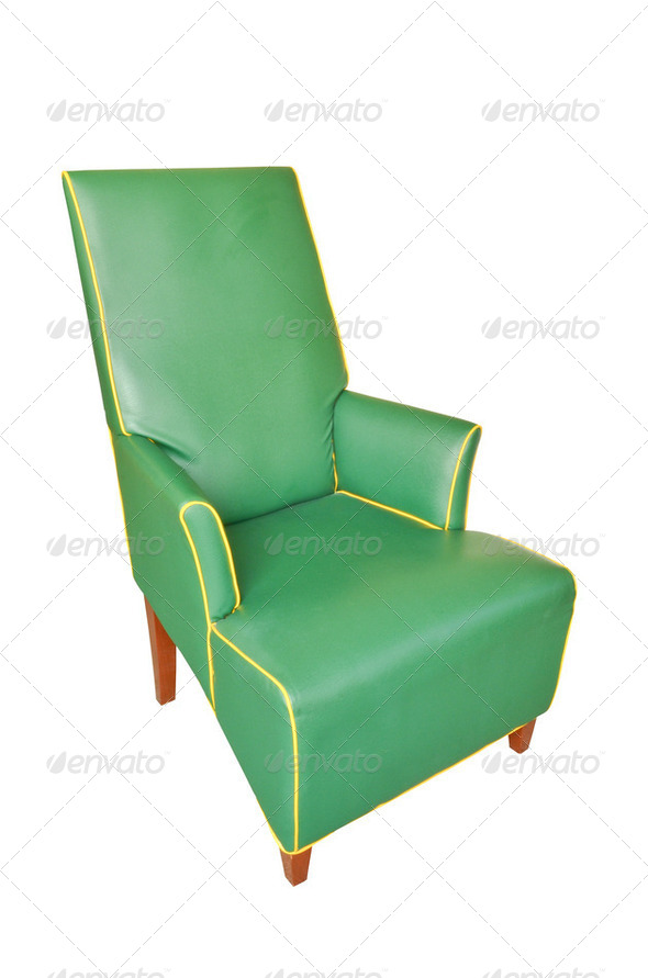 Leather green chair isolated