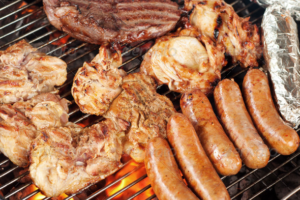 Meat on the barbecue grill