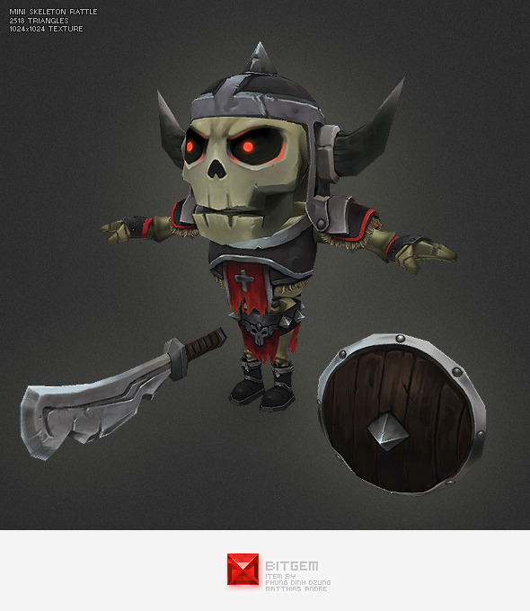 Low Poly Mini Skeleton Rattle - 3DOcean Item for Sale