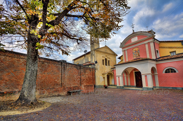 Small cobbled courtyard. Barolo, Italy.