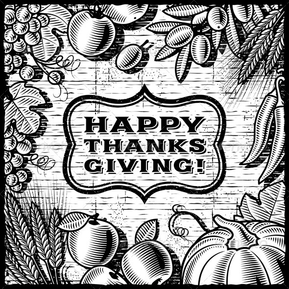 Thanksgiving Retro Card Black And White