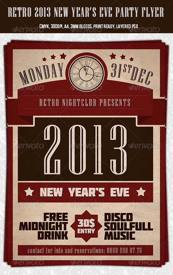 Retro 2013 New Year Party Flyer Template