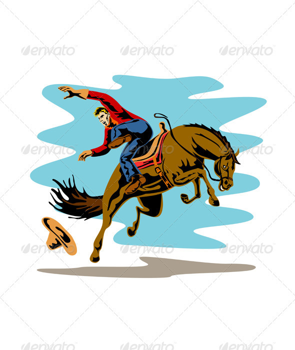 Rodeo Cowboy Riding Bucking Bronco Horse Rodeo Cowboy Riding Bucking Bronco Horse