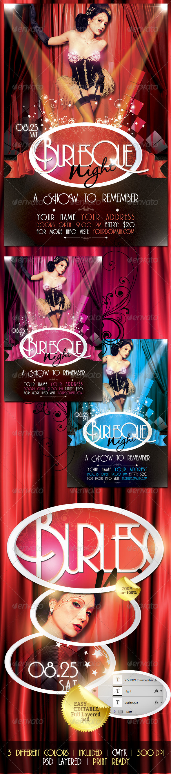 Burlesque Night Flyer - Clubs & Parties Events