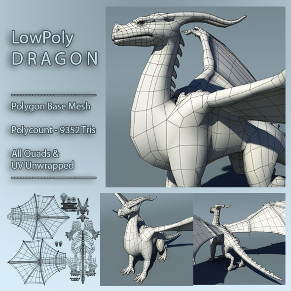 Dragon Low Poly Base Mesh - 3DOcean Item for Sale
