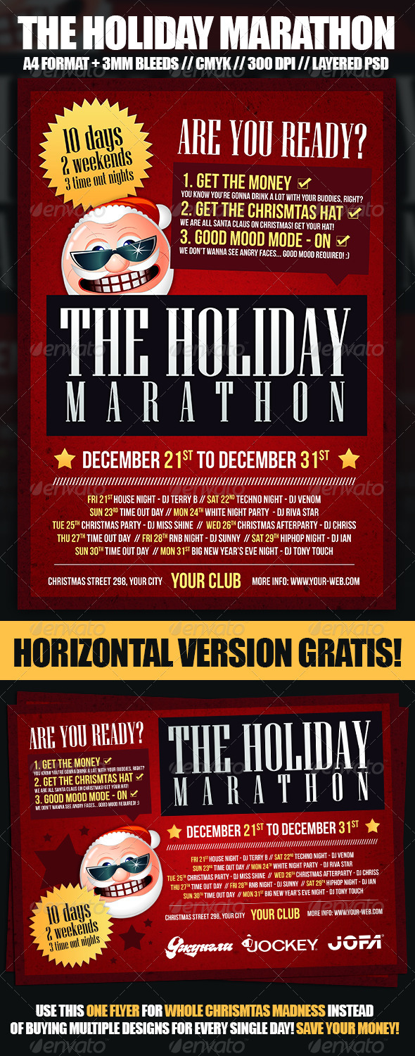 Christmas Holiday Marathon Flyer Template - Holidays Events