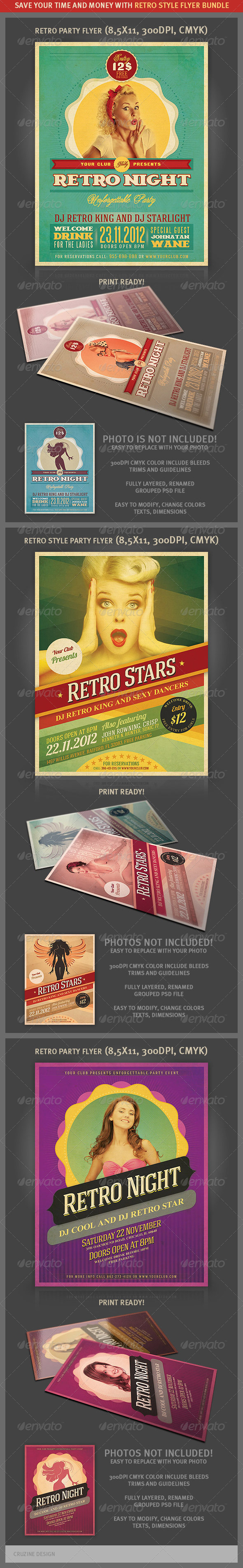 Retro Party Flyers Bundle