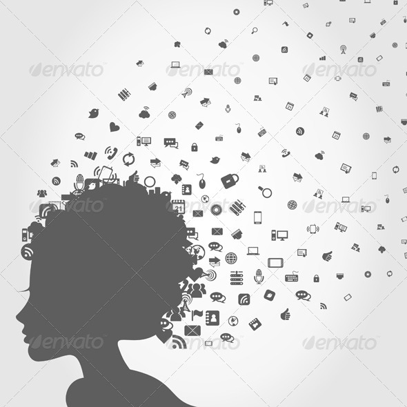 Girl s Head and Computers Girl s Head and Computers