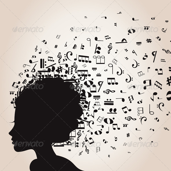 Music Note Head Silhouette | girl s head and musical notes graphicriver Music Note Head Silhouette | girl s head and musical notes graphicriver
