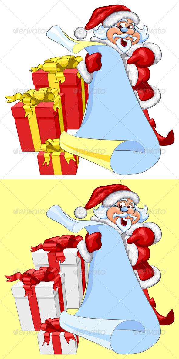Vector Santa Claus with a scroll and Christmas Vector Santa Claus with a scroll and Christmas
