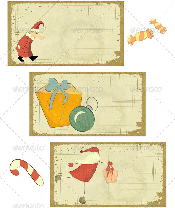 Set of Retro Christmas Cards on White Set of Retro Christmas Cards on White