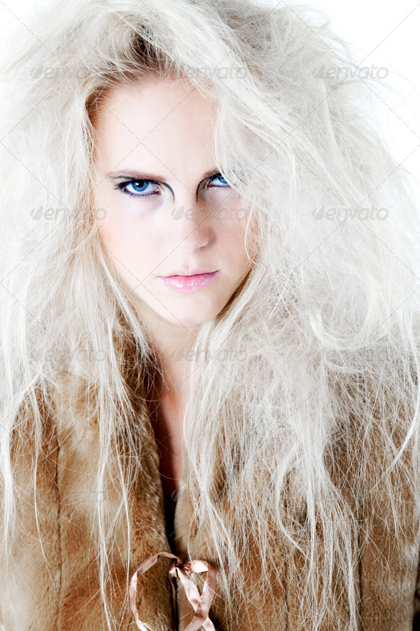 Wild angry fierce look in fur at you