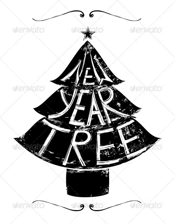 New Year Tree Retro Lettering New Year Tree Retro Lettering
