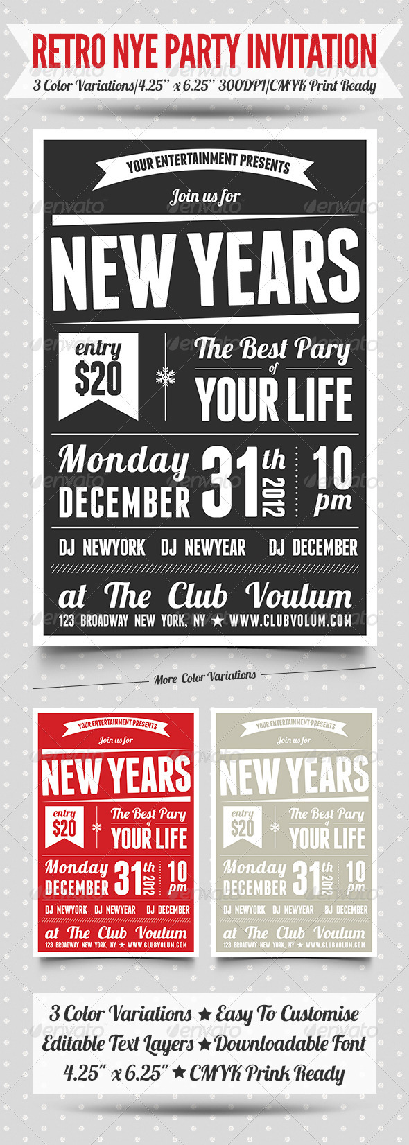 2013 Retro New Years Eve Party Invitation - Events Flyers