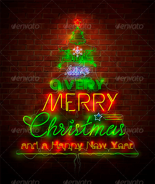 Christmas Neon Sign Against Red Wall - Christmas Seasons/Holidays