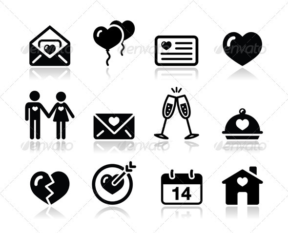 Love Valentine Black Icon Set Love Valentine Black Icon Set