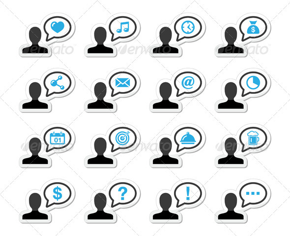 User Communication Vector Icons on Labels Set User Communication Vector Icons on Labels Set