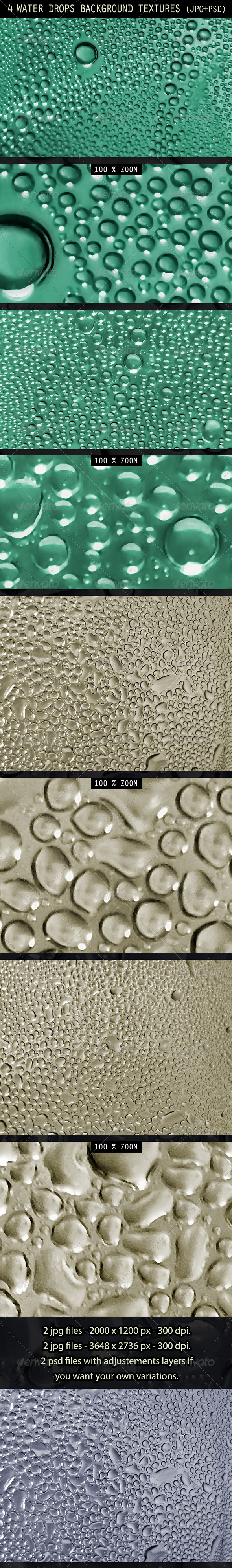 4 Water Drops Background Textures