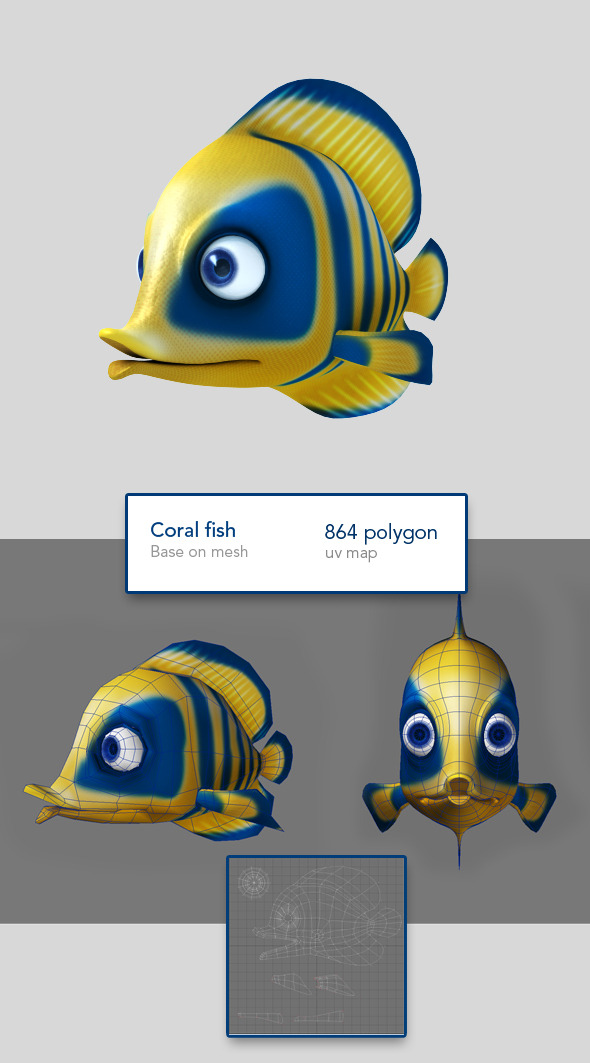 Blue fish base on mesh - 3DOcean Item for Sale