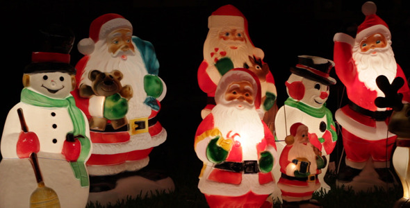 Santa And Snowman Decorations On Lawn Santa And Snowman Decorations On Lawn