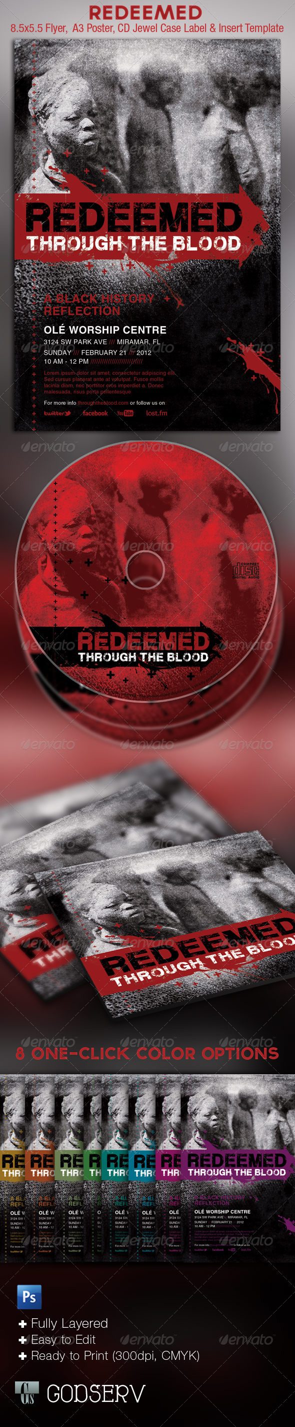 Redeemed Black History Flyer and CD Template - Church Flyers
