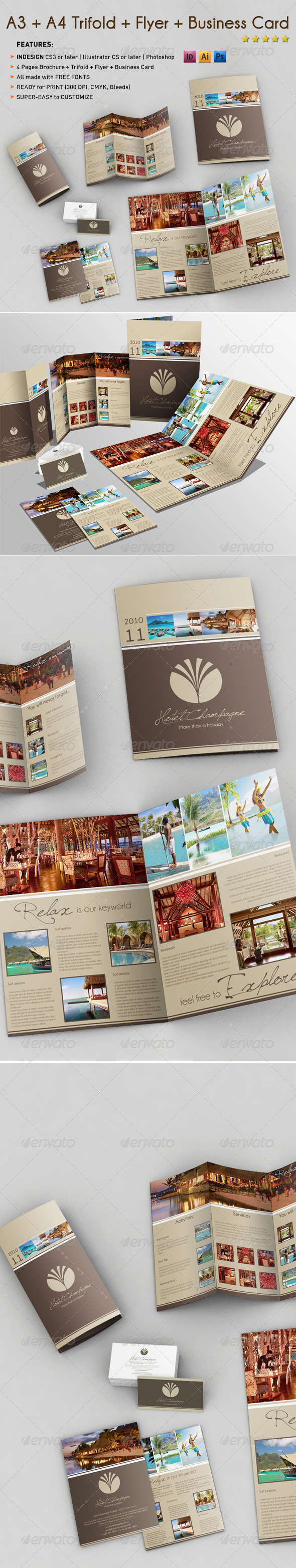 A3 + A4 Trifold Brochure + Business Card - Corporate Brochures
