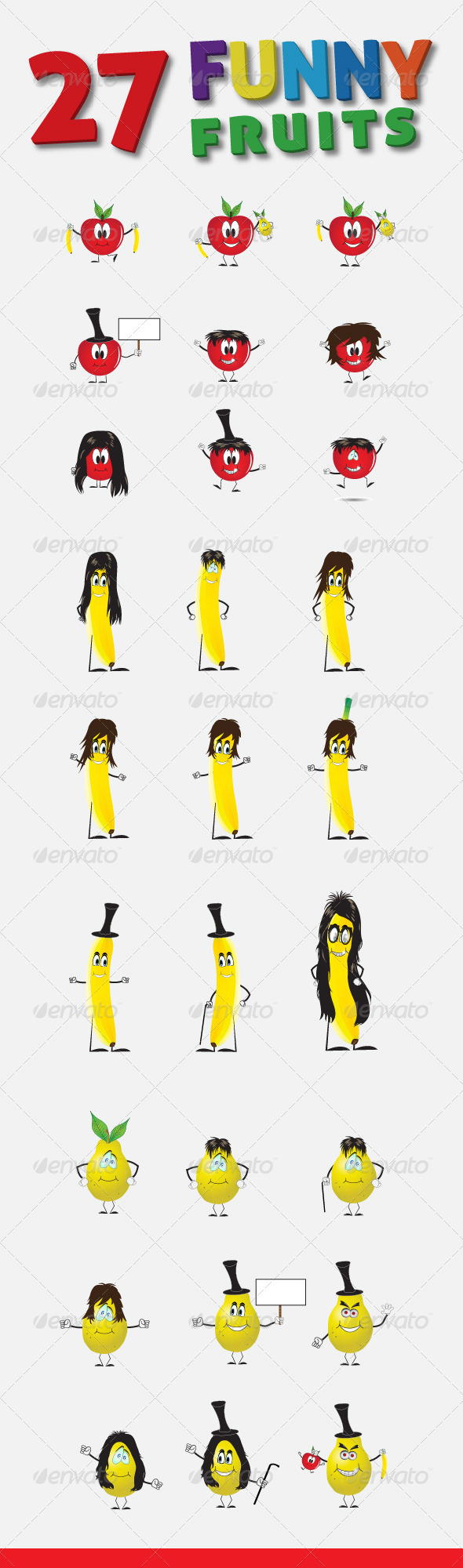 27 Funny Fruits Vector Characters