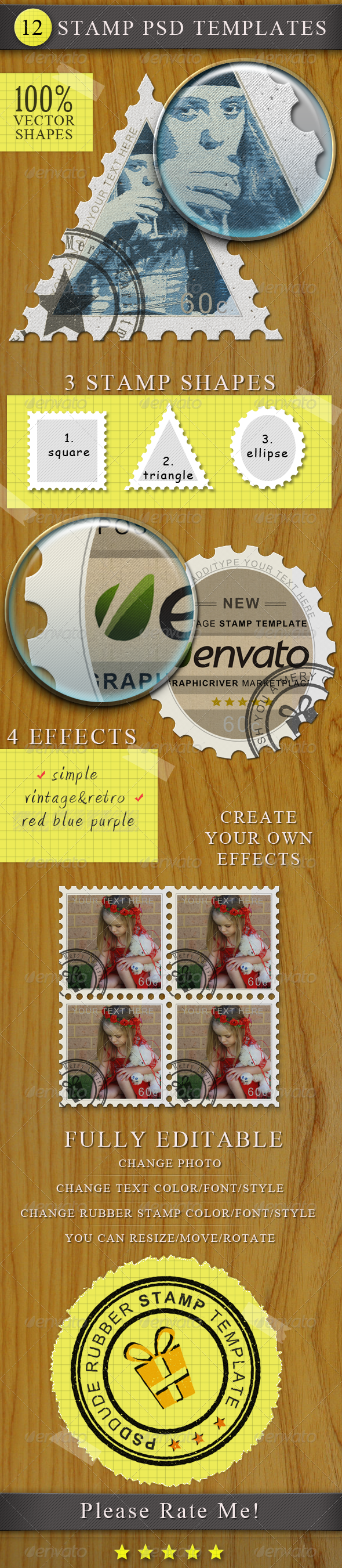 Vector Postage and Rubber Stamps PSD Templates - Photoshop Add-ons