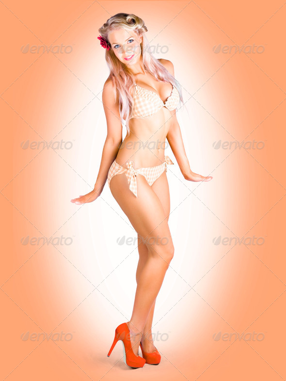 Australian Beach Pin-Up Woman In High Heel Shoes