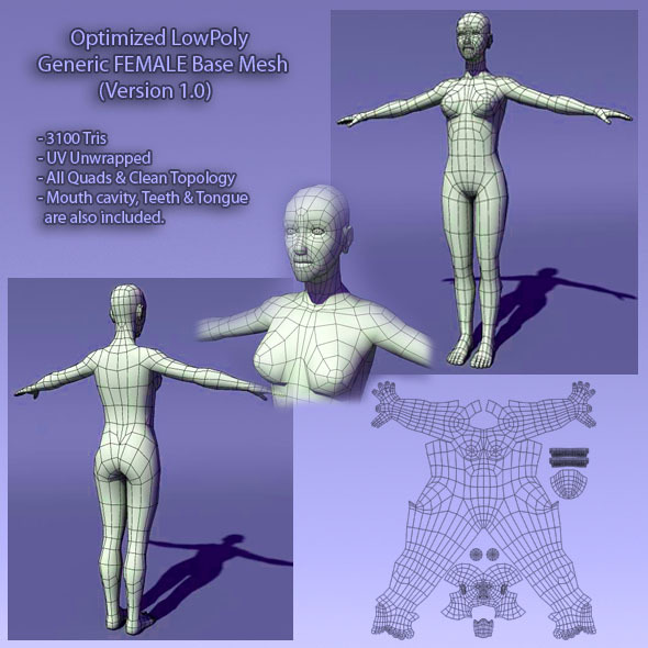 Optimized Low Poly Human Female Base Mesh Ver1.0 - 3DOcean Item for Sale