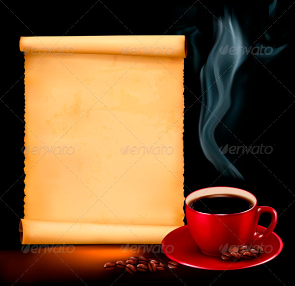 Background with cup of coffee and old paper